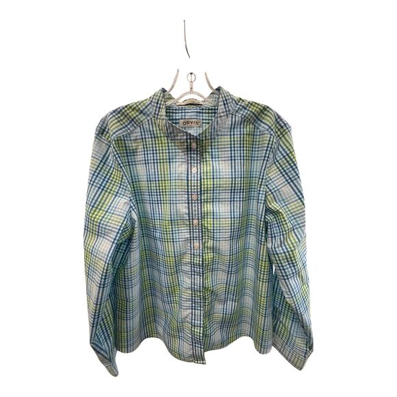 Orvis Women's Button Front Tunic Shirt Plus 18 Green Blue Stripe Long Sleeve - Picture 1 of 3